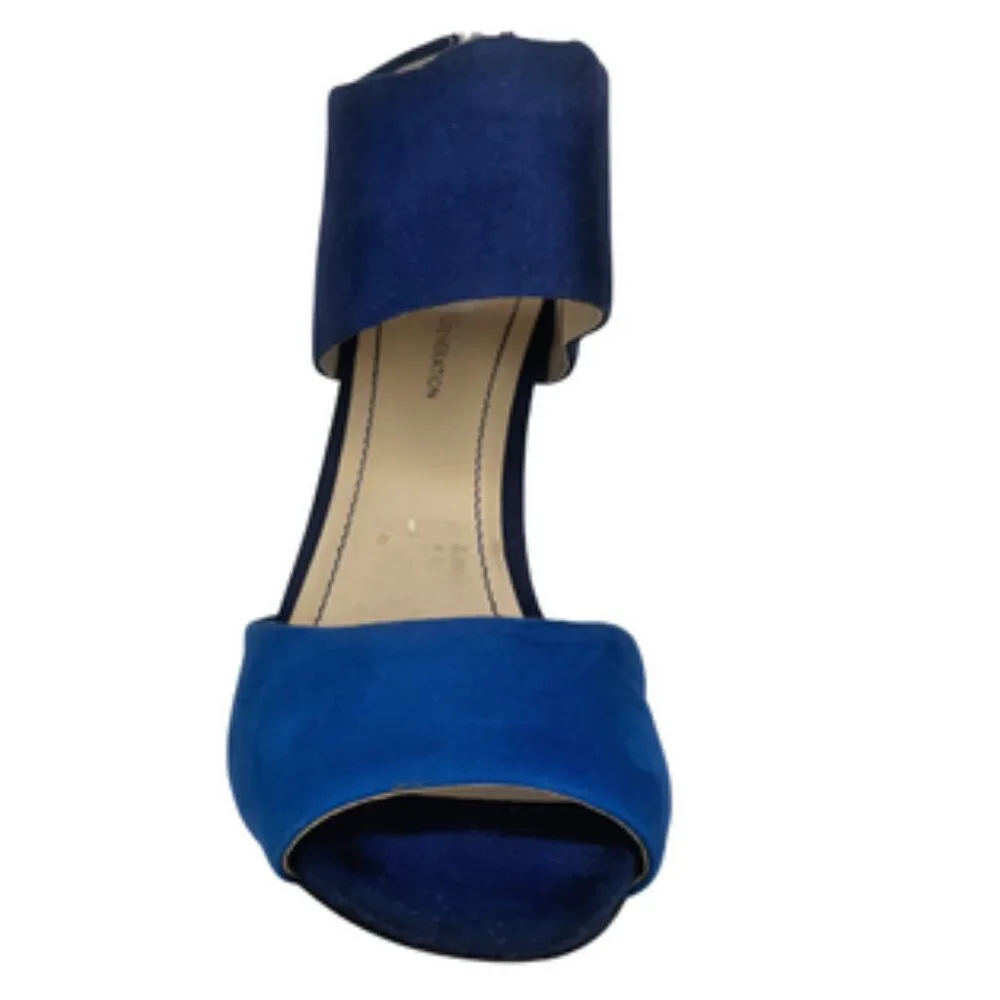 BCBGeneration Cobalt Blue Suede Idalaha D’Orsay Peep Toe Ankle Strap Heels 8.5